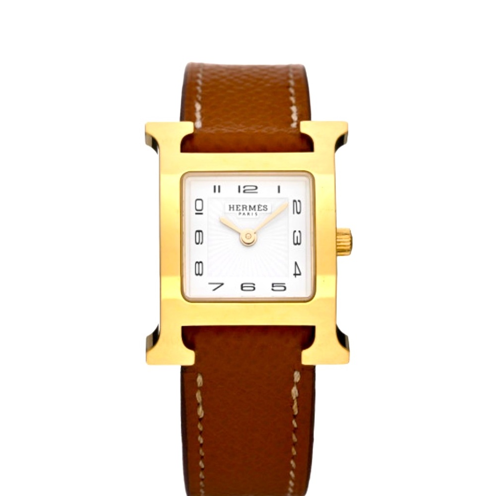 Hermes Stainless Steel Epsom 21mm Heure H Hour Quartz Watch Gold